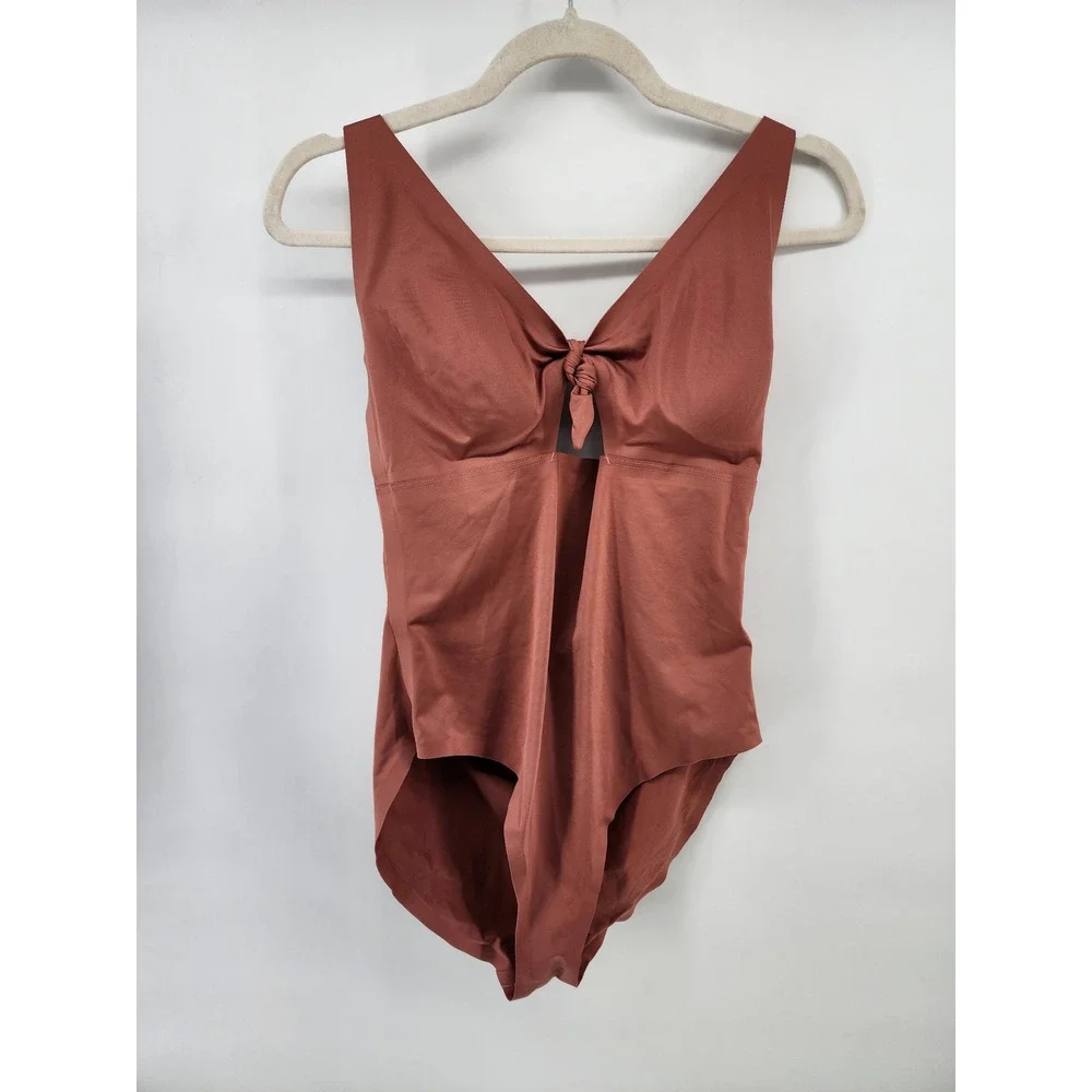 Knix Women‎ XL Front Tie Cutout One Piece Swimsuit Rust Brown V-Neck Swimwear